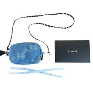 Chanel Beaute Denim Cosmetic Bag + Crossbody Chain Box Ribbon Limited VIP Gift